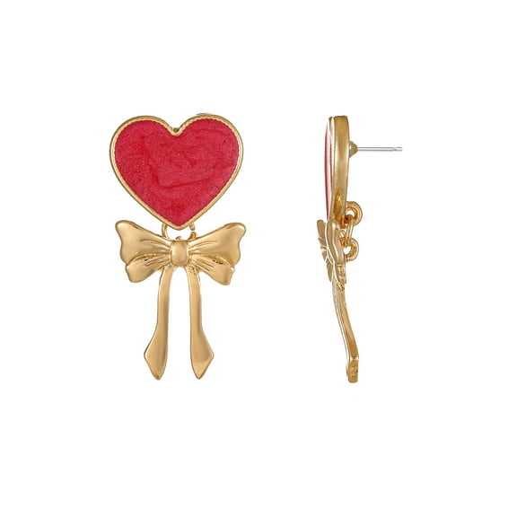 Way to Celebrate Valentine's Day Heart with Bow Earrings, 1 Pair