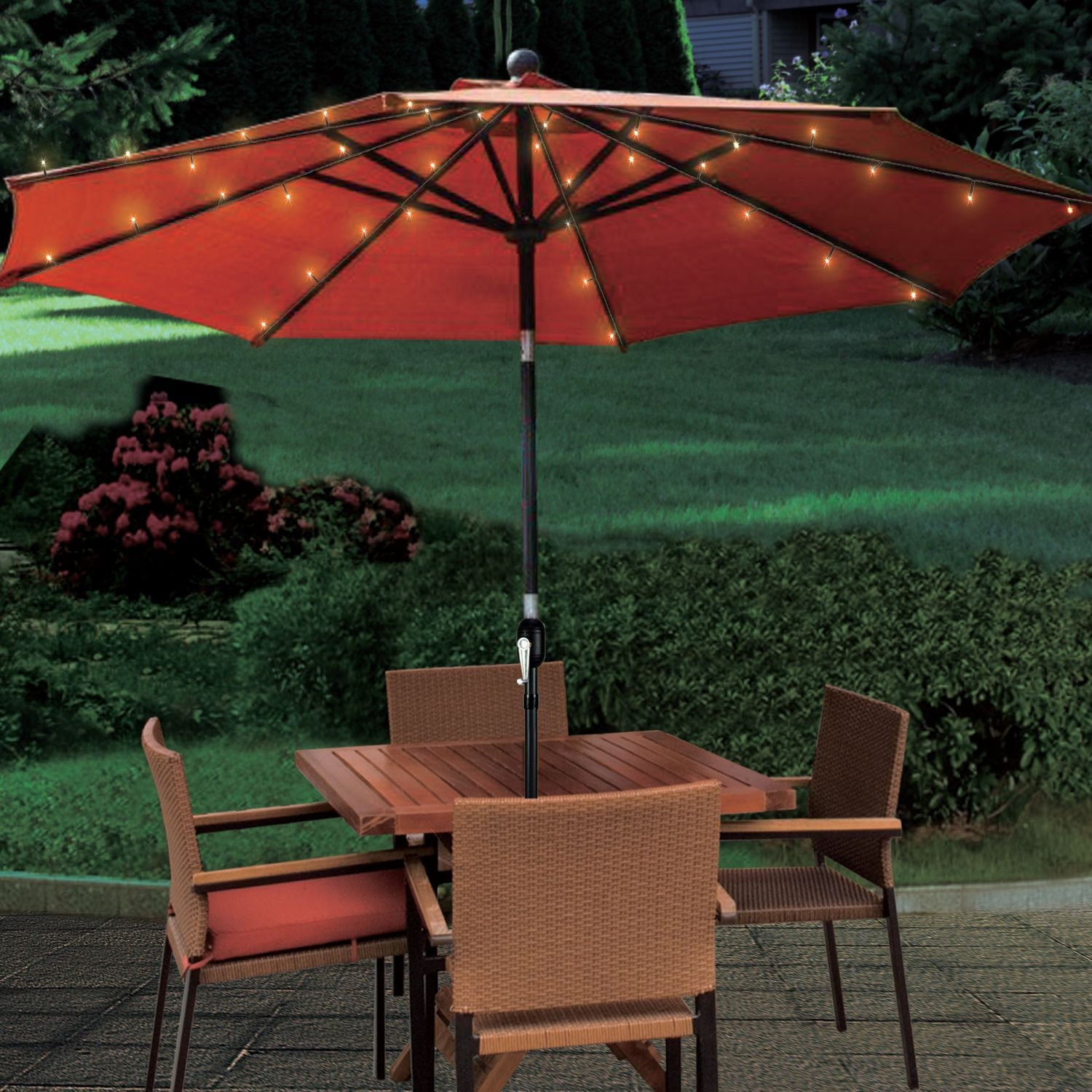 Mainstays 72-Count Solar Powered Warm White LED Patio Umbrella Lights - Black Wire