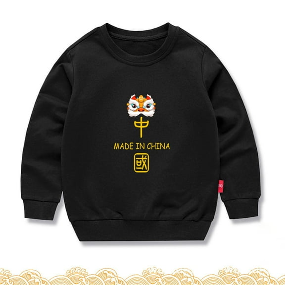 Otqutp Toddler Long Sleeve Blouse Boys Middle and Big Children Winter Warm Round Neck Printed Sweater Casual Loose Pullover Tops(Black-1,9-12 Years)