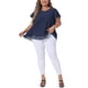 thumbnail image 2 of Blusa de Chiffon de Talla Grande para Mujeres Agnes Orinda con Volantes, Mangas Cortas, Cuello en V, Dobles Capas, Casual, 4X, Azul Marino, 2 of 6