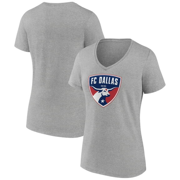 Women's Gray FC Dallas Official Logo V-Neck T-Shirt