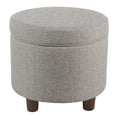thumbnail image 2 of HomePop Round Transitional Wood and Fabric Storage Ottoman in Light Gray, 2 of 8
