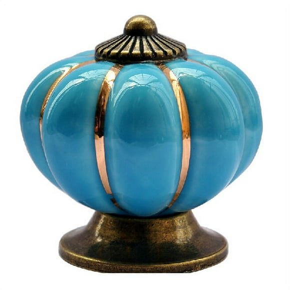 Perilla de puerta de cerámica con forma de calabaza de 40 mm, perilla de cocina, cajón, armario, tirador (azul)