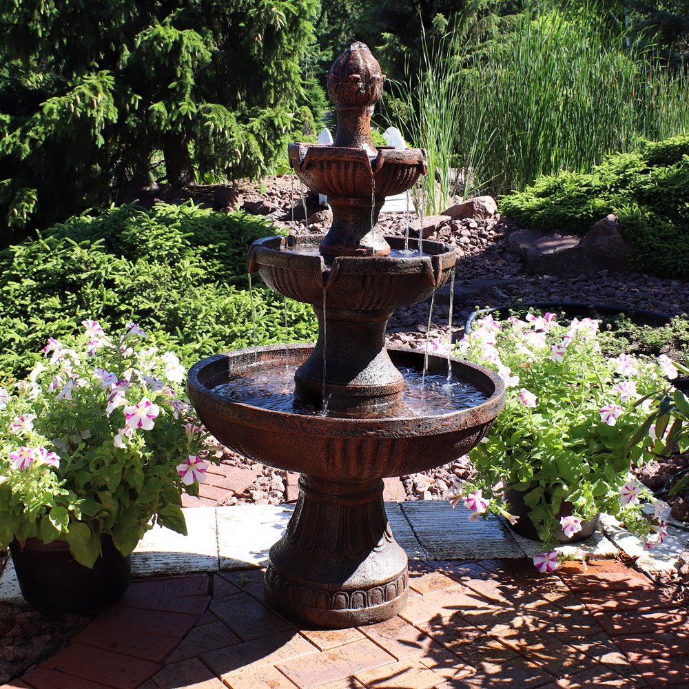 Sunnydaze Flower Blossom Outdoor Water Fountain 3Tiered Fountain for