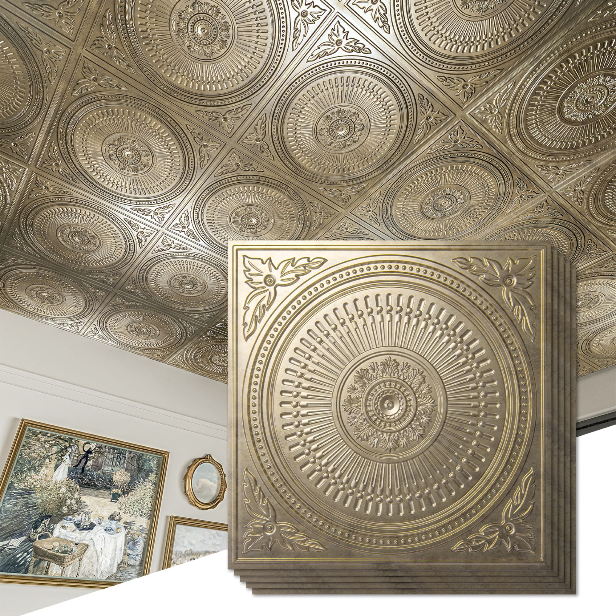24''X24'' Drop Ceiling Tiles,3D Decorative PVC Ceiling Panels for Living Room,Office,12-Pack