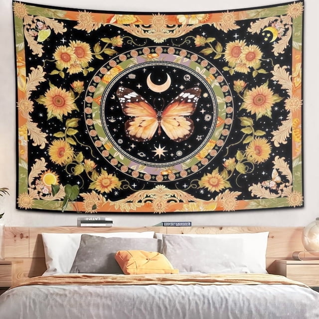 Tapiz para colgar en la pared con mandala bohemio, diseño floral vintage, 150 x 130 cm
