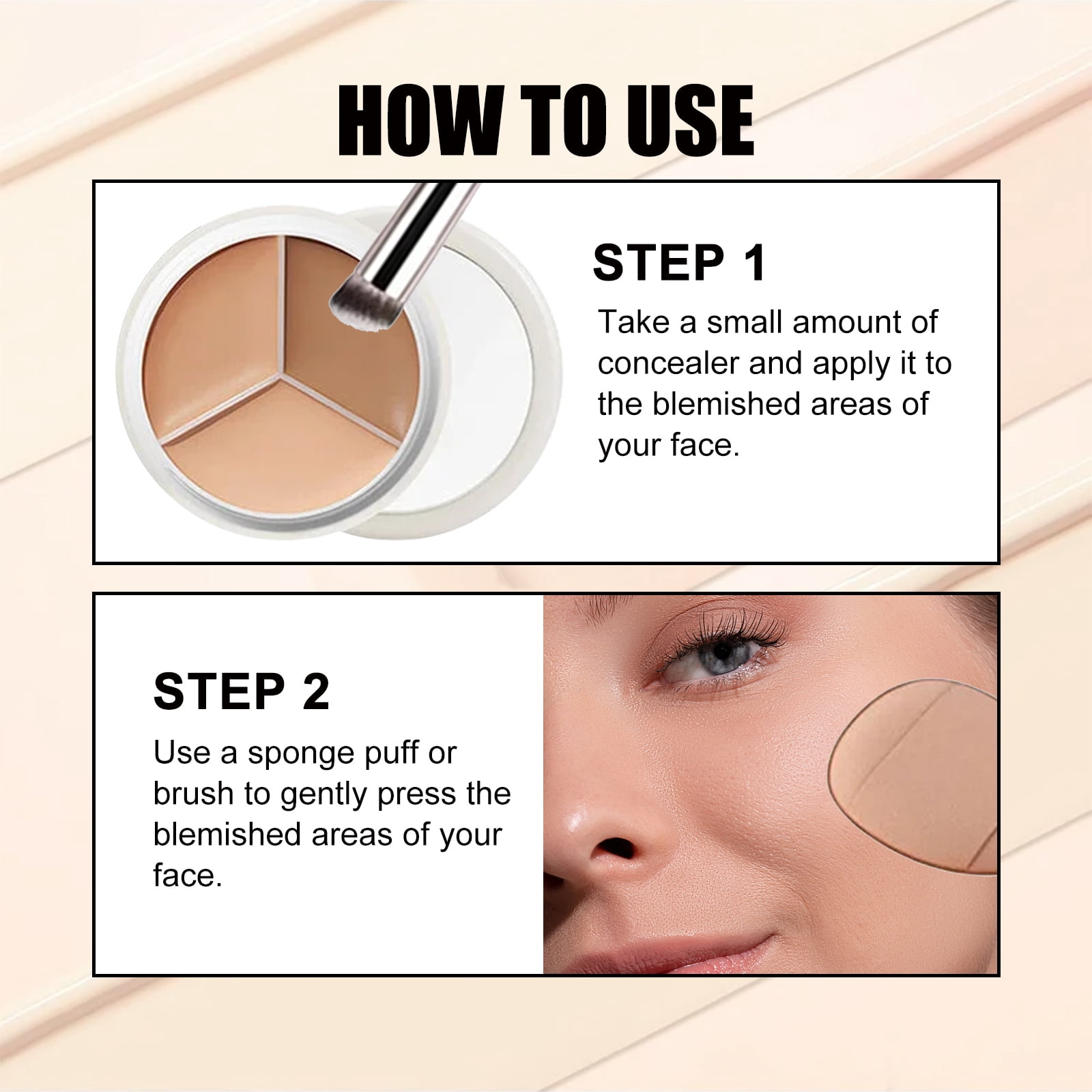 Alvantor Concealer, Multi-Use Triple Pot Palette, High-Pigmented, Full Coverage & Crease-Proof for Dark Circles, Redness & Blemishes, 0.53oz