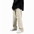 thumbnail image 1 of Pantalones de hombre de longitud completa, color liso, bolsillos, cordón ajustable, rectos, holgados, de poliéster., 1 of 4