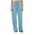 thumbnail image 7 of Wide Leg Sweatpants Women Baggy Fleece High Waisted Cotton Sweatpants Full Length Lightweight Athletic Workout Pants Light Blue 2XL, 7 of 7