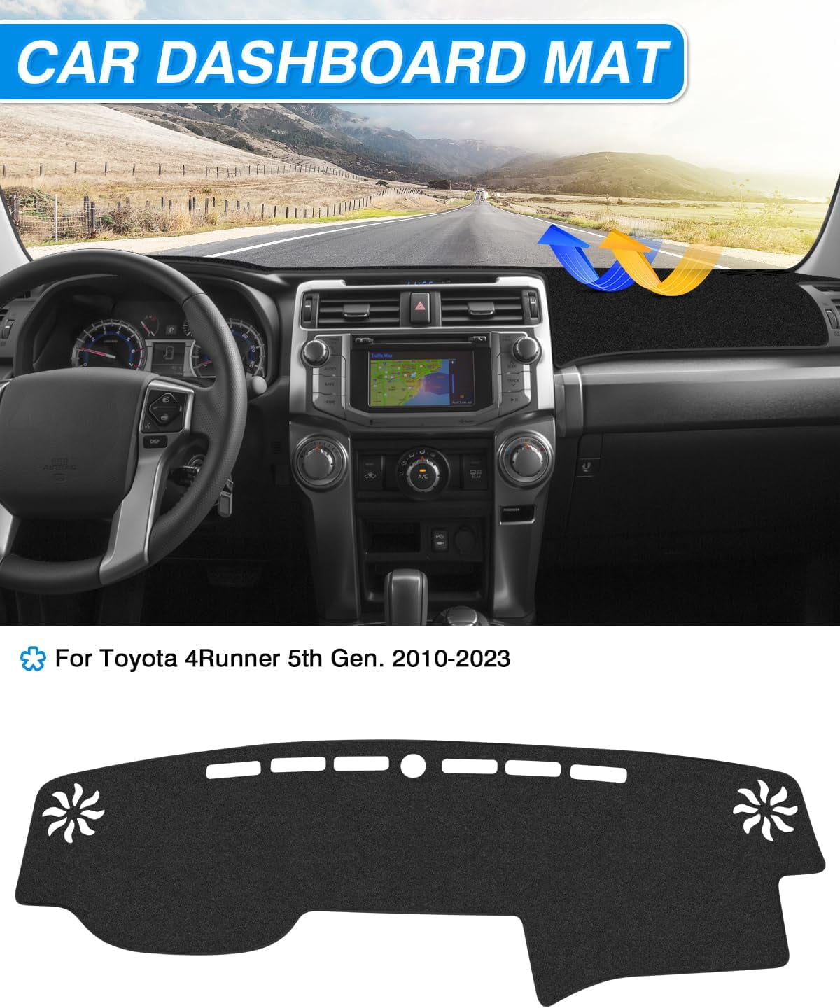 Canvcle Dash Cover Fit for Toyota 4Runner 2010-2021 2022 2023 Accessories Dashboard Cover Mat for 4Runner Accessories Non-Slip Carpet Sunshield Glare UV Rays Protector