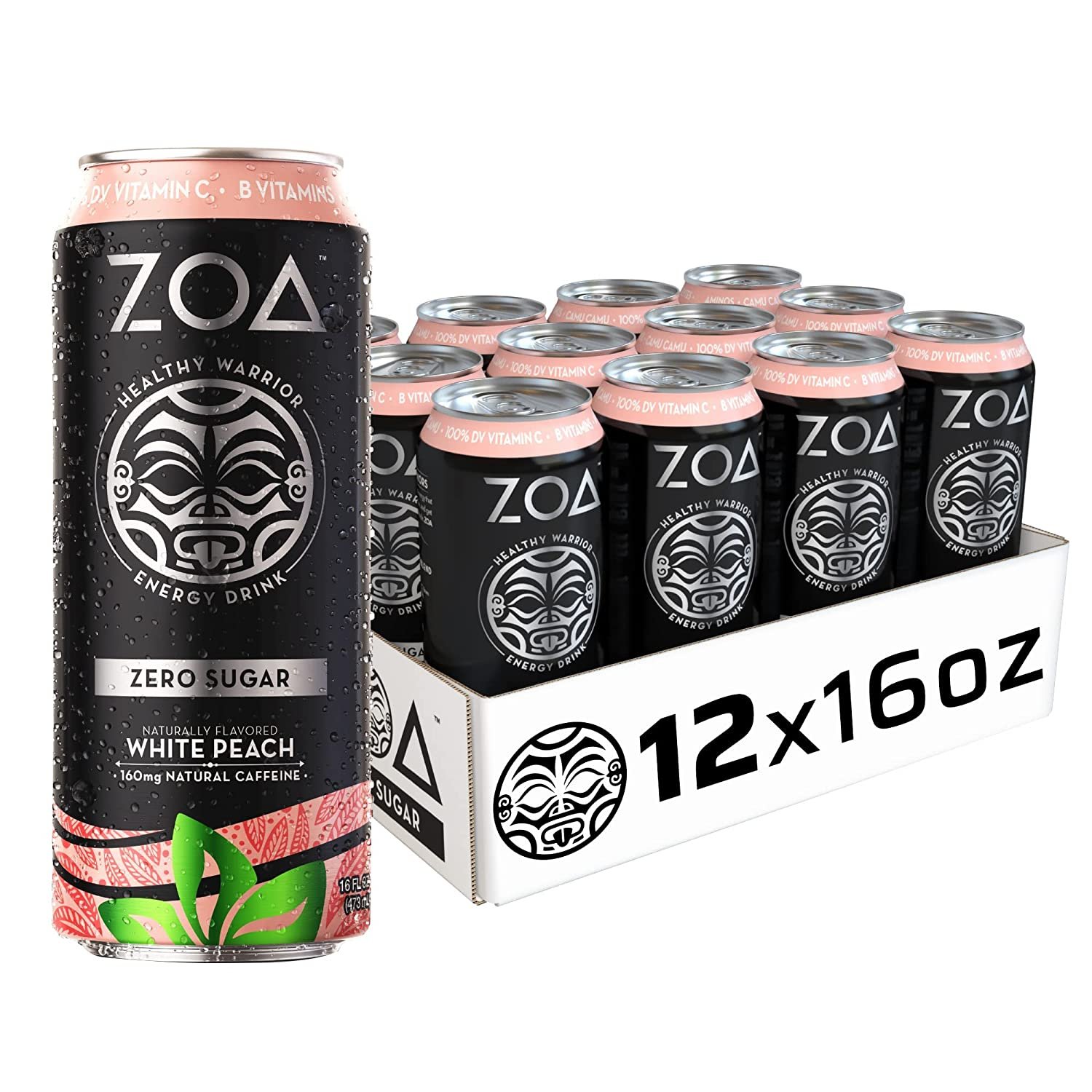 ZOA Energy Drinks White Peach 16oz (12Pack)
