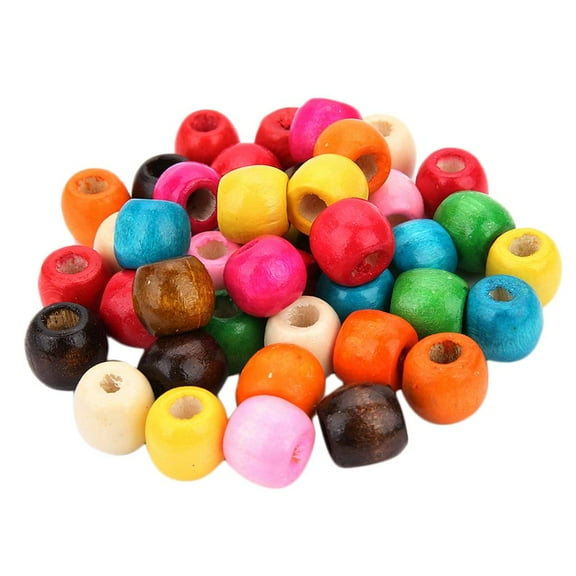 200pcs Large Hole Painted Wood Beads Wooden Charms Dyed Bead for Jewelry Making Craft DIY Macrame Bracelets Necklaces Accessories