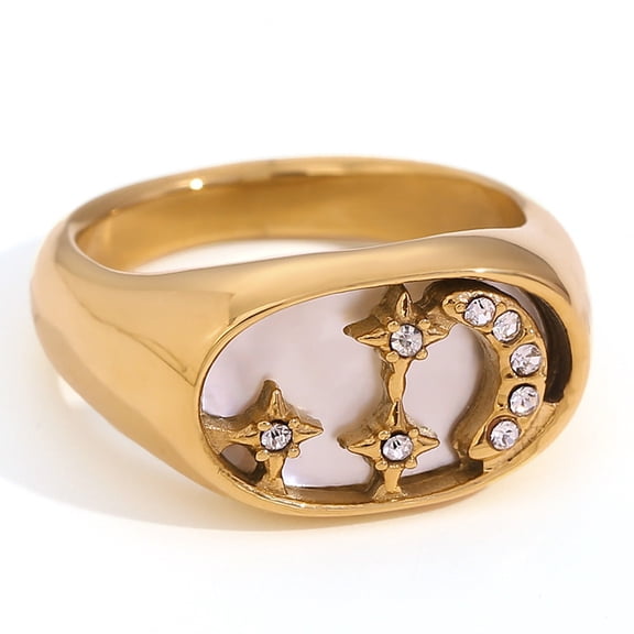 Fashion Simple VintageOrnament Women's Stainless Steel Casting Moon Star Oval Signet Ring