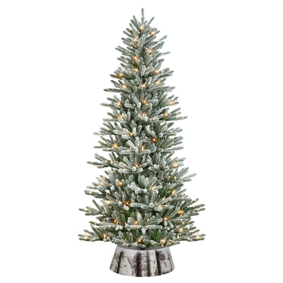 7.5' Pre-Lit Flocked Franklin Fir Artificial Christmas Tree with 450 Warm White LED Lights