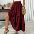 thumbnail image 4 of Women’s High Waist Maxi Skirt with Smocked Elastic Waistband and Tiered A Line Silhouette Casual Long Skirt with Pockets Wine M, 4 of 7