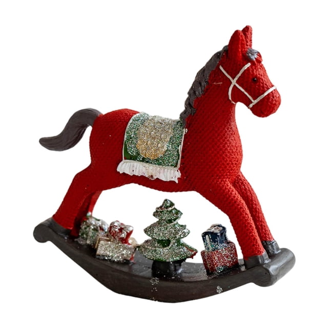 Estatua navideña, decoración navideña, centro de mesa, escultura, colección, figura de resina Caballo balancín rojo