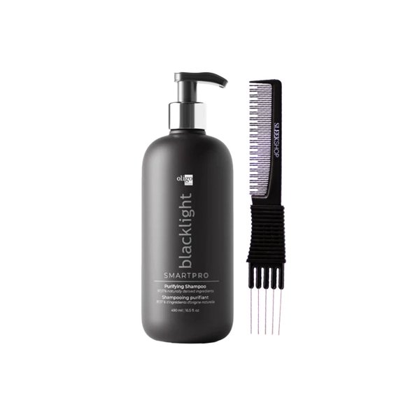 OLIGO Blacklight SmartPro Purifying Shampoo (16.5 oz) with SLEEKSHOP Teasing Comb Pack of 1