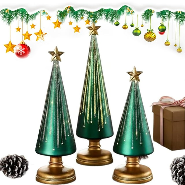 Festive Theme For Resin Christmas Ornaments Craft Decoration Illuminated Gradient Glass Starry Night Tree Gradient Glass Christmas Tree With Led Lights Desktop Ornament