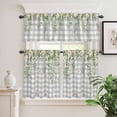 thumbnail image 2 of 3 Piece Kitchen Curtains and Valances Set Watercolor Floral Cafe Curtains 36 Inch Length Spring Flowers Leaves Plants Gray Plaid Valance & Tier Curtain for Living Room Bedroom 54"x18"+27"x36"*2, 2 of 6
