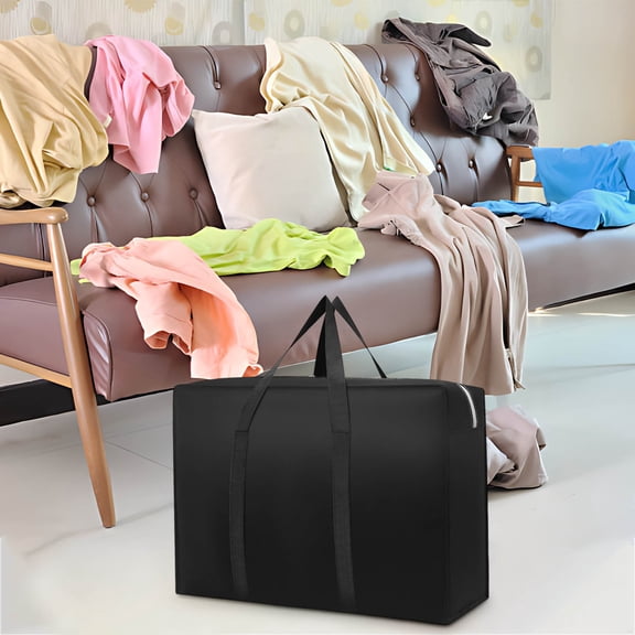 SHEIGUANNI Large Storage Bags - Big Moving Bags Heavy Duty with Zippers & Handles, Alternative to Moving Boxes and Storage Tote for Space Saving, Travel, Clothes, Blankets, Pillows-Black