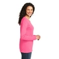 thumbnail image 3 of Port & Company Ladies Long Sleeve Core Cotton Tee-L (Neon Pink), 3 of 6