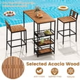 thumbnail image 4 of Gymax 3 Pieces Outdoor Wood Bar Set w/ 3-Tier Storage Shelf & Metal Frame for Backyard, 4 of 10