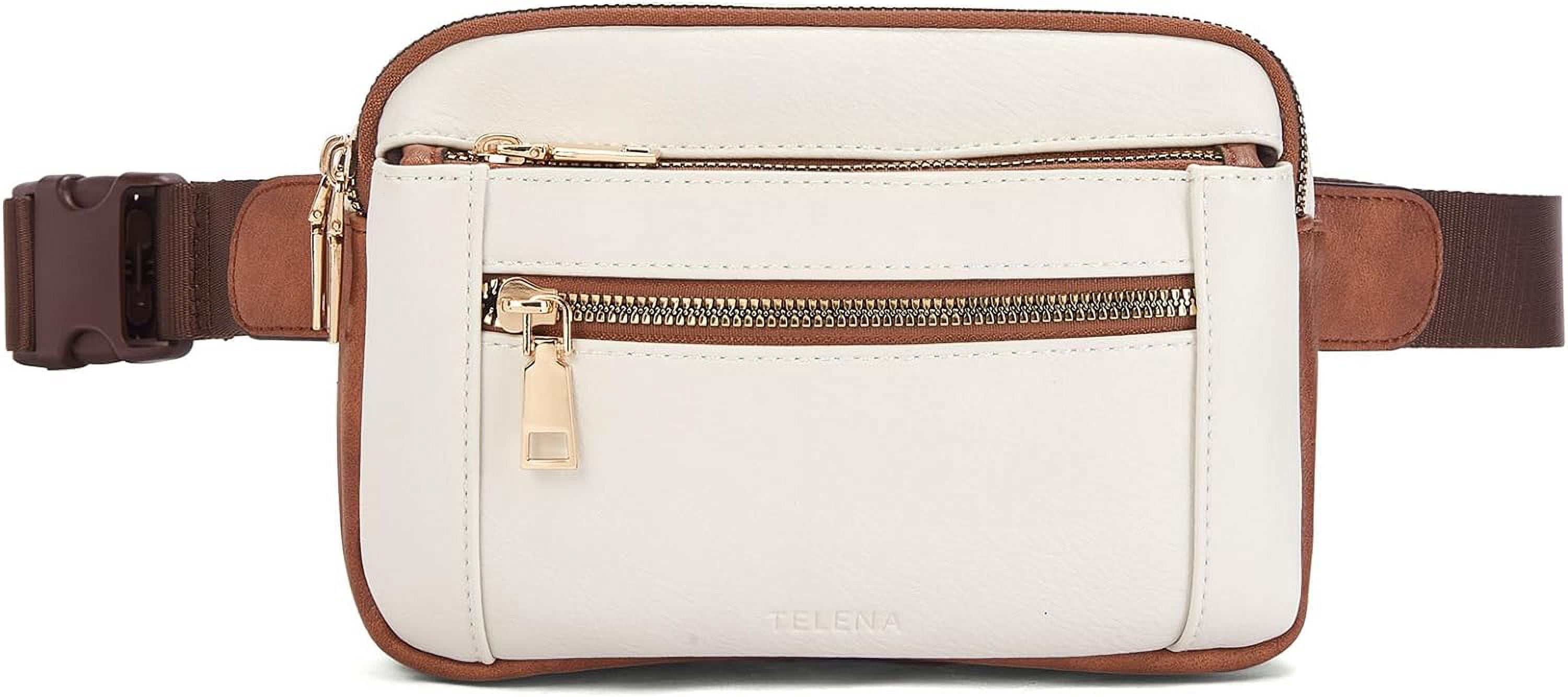 Fanny Packs for Women Cross Body Bag Leather Belt Bag Fashionable Waist Bag with Adjustable Strap Beige Brown