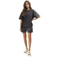 thumbnail image 4 of Ndbuld Women's Two Piece Sets Summer Slim Fitted Short Sleeve Tops Foldover Shorts Matching Lounge Sets Dark Gray L, 4 of 9
