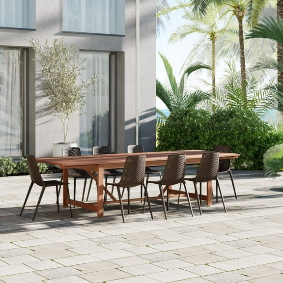 Amazonia Astro 9-Piece Patio Dining Table Set, Eucalyptus Wood 100% FSC, Ideal for the Outdoors and Indoors, Brown