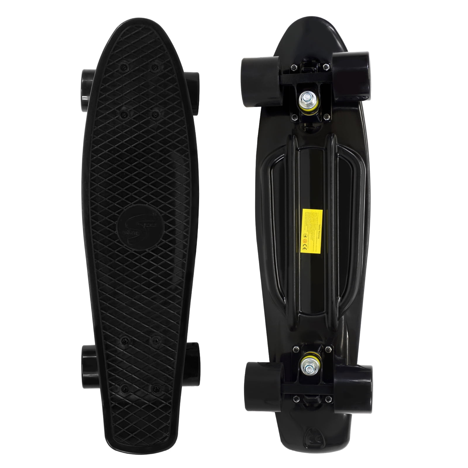 Complete 22 inch Skateboard Plastic Mini Retro Style Cruiser, Black