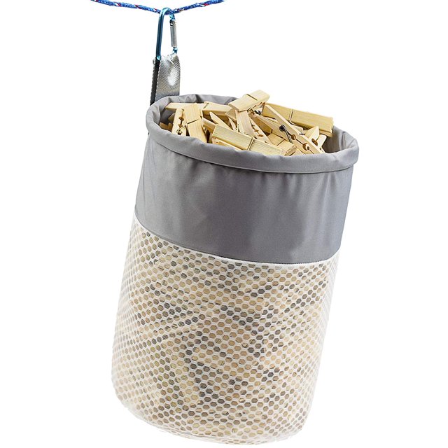 Mesh Clothespin Bag Holder Outside, Multiple Hanging Methods Clothes Pin Bag with Drawstring Closure, Ventilation and Moisture Resistance, Large-Capacity Clothespin Storage Organizer with