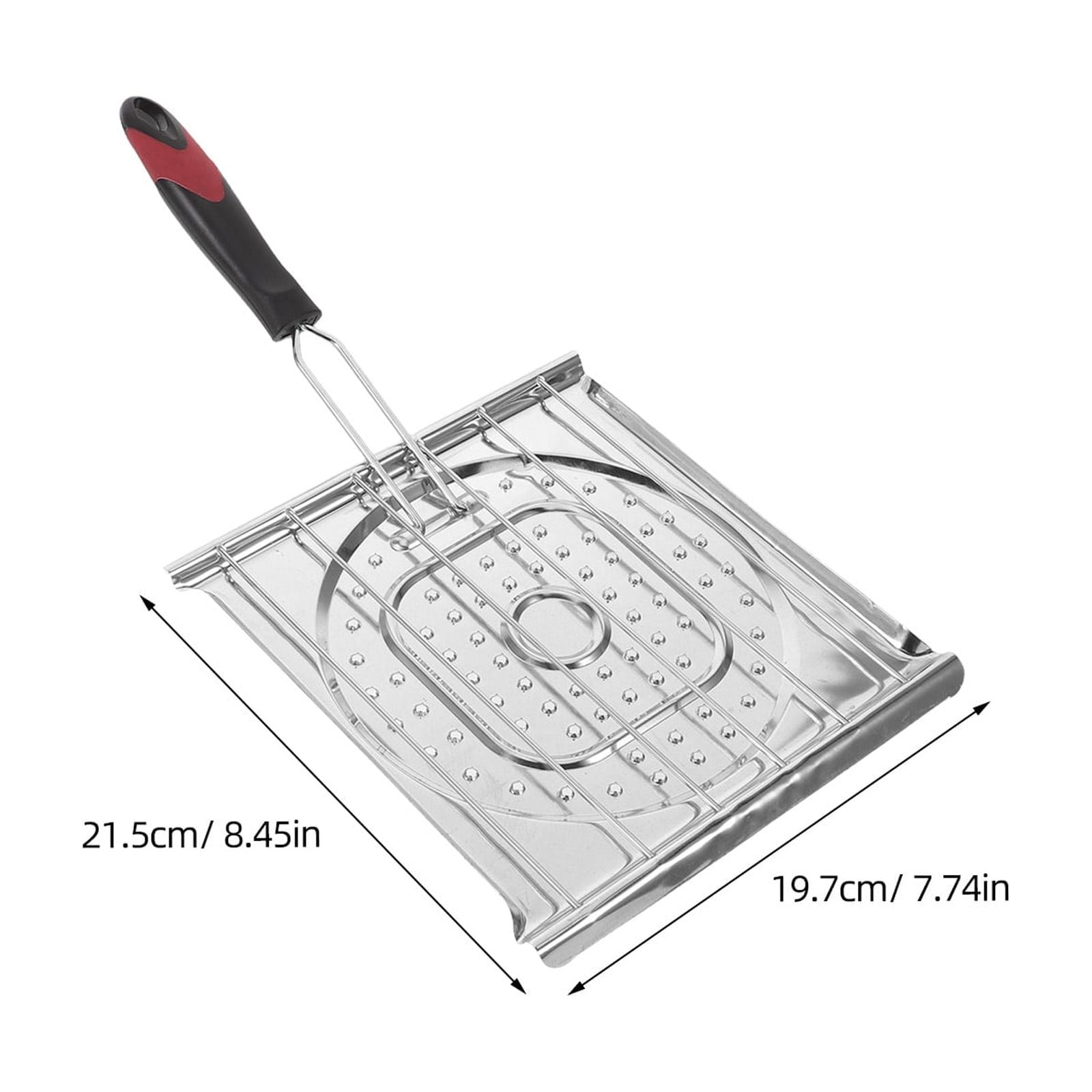 OUNONA Plated Silver Stainless Steel Portable Grill Pan with Foldable Handle Even Cooking Surface for Outdoor Grilling