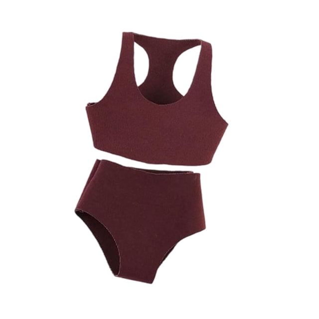 Conjunto de camiseta y pantalones cortos deportivos a escala 1/12, ropa para muñecas en miniatura, estilo DIY, moda elegante Rojo oscuro
