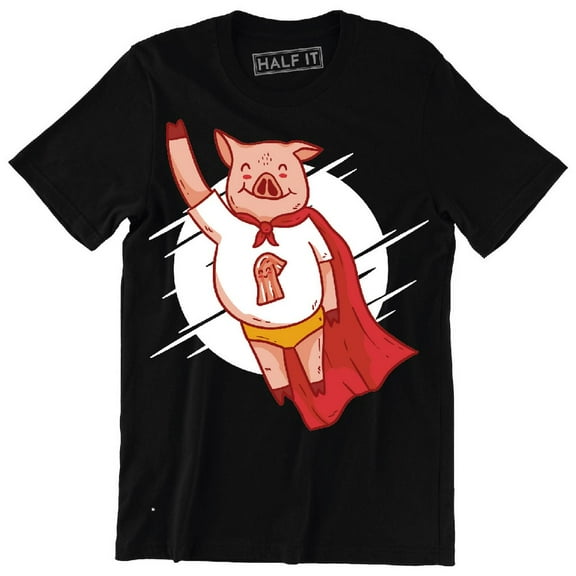 Funny Super Pig Wearing A With A Bacon Strip On It Men's T-Shirt