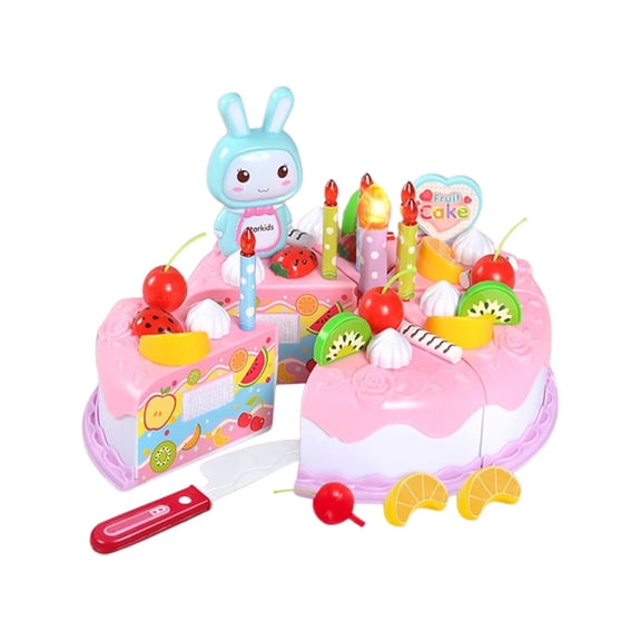 38 PCS Birthday Cake Toy Set with Exquisite Gift Box, DIY Cutting Fake Birthday Cake with Candles & Fruit Decoration, Pretend Play Birthday Party Cake for Kids Boys Girls Birthday Gift,Pink