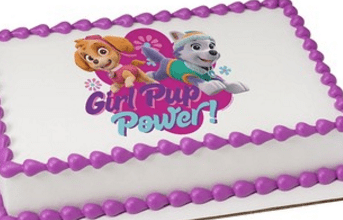 PRECUT EDIBLE 5" PAW PATROL SIGN BLUE OR PINK CAKE TOPPER FAB FOR PAW-TY CAKES