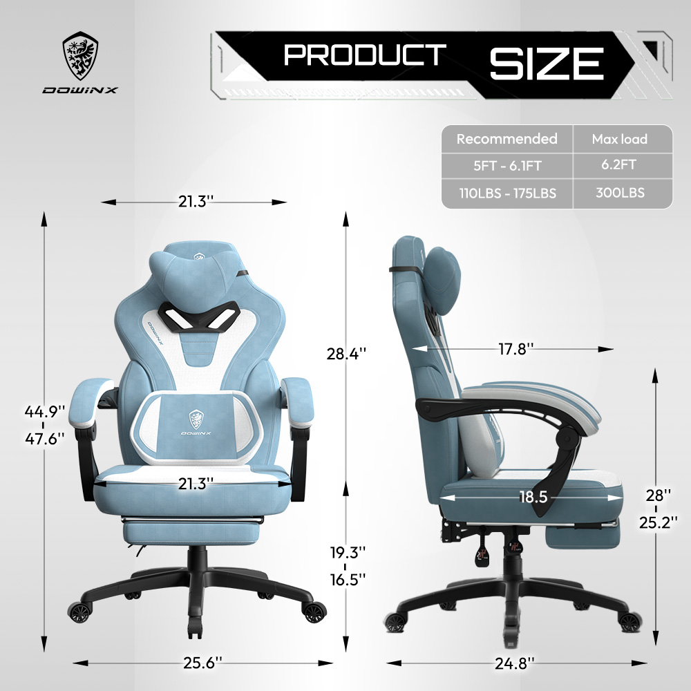GOOSEA Gaming Chair with Footrest and Lumbar Massage, High Back Ergonomic Computer Desk Chair, Big and Tall Office Chair with Retractable Footrest, 300lbs, Blue