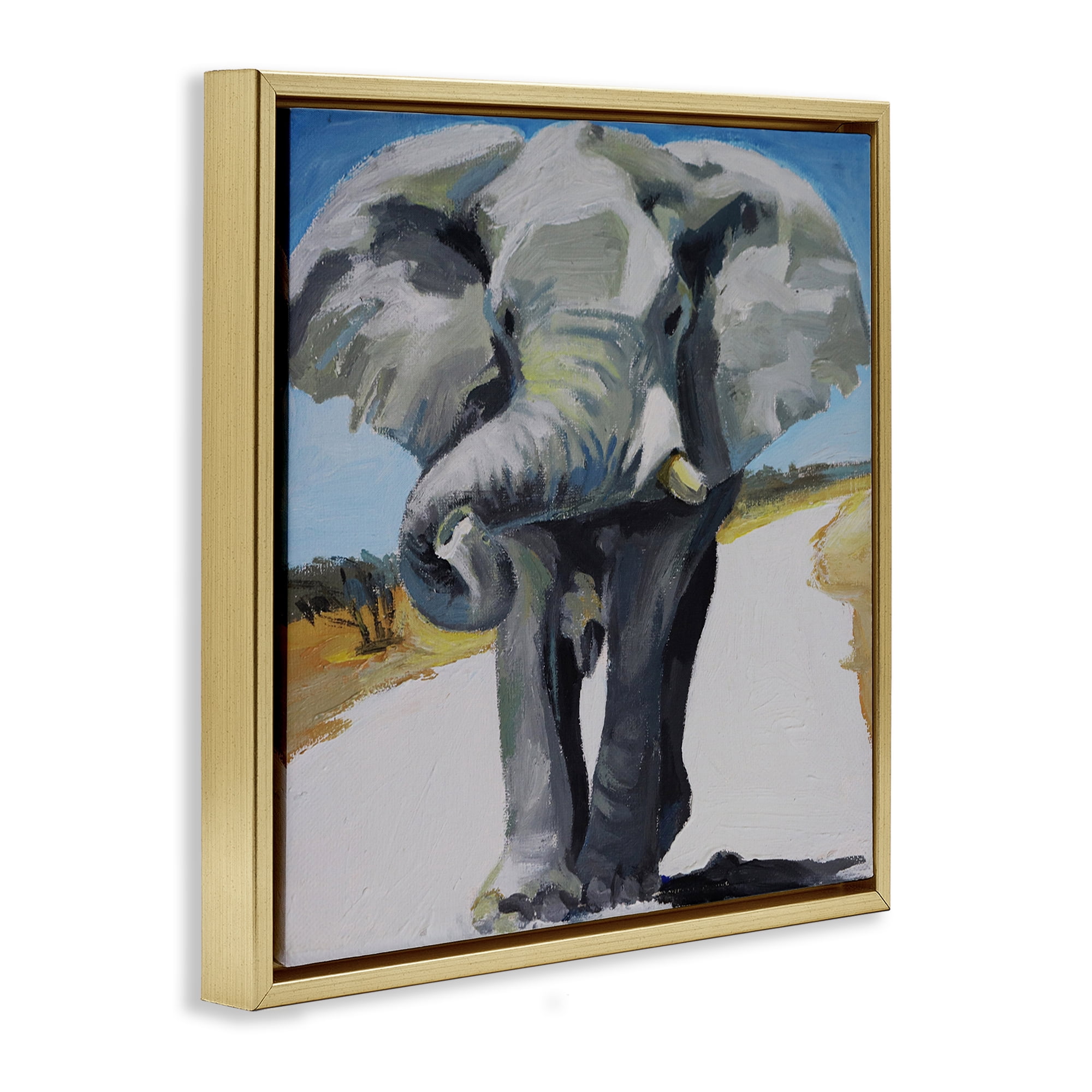 Stupell Industries Majestic Elephant on Path Gold Framed Floater Canvas Wall Art, design by Violeta Vollmer
