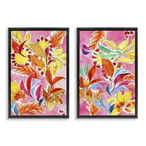 Stupell Industries Whimsical Leaf Impressions Plants & Flowers Painting Black Floater Framed Canvas Art Print Wall Art, 17 x 25, Set of 2