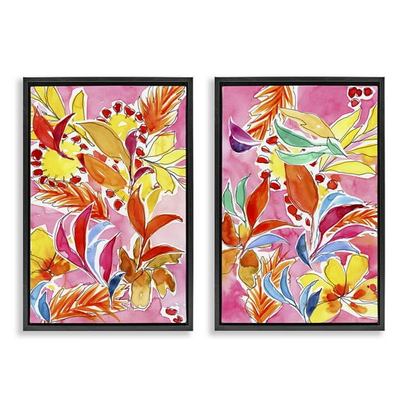 Stupell Industries Whimsical Leaf Impressions Plants & Flowers Painting Black Floater Framed Canvas Art Print Wall Art, 17 x 25, Set of 2