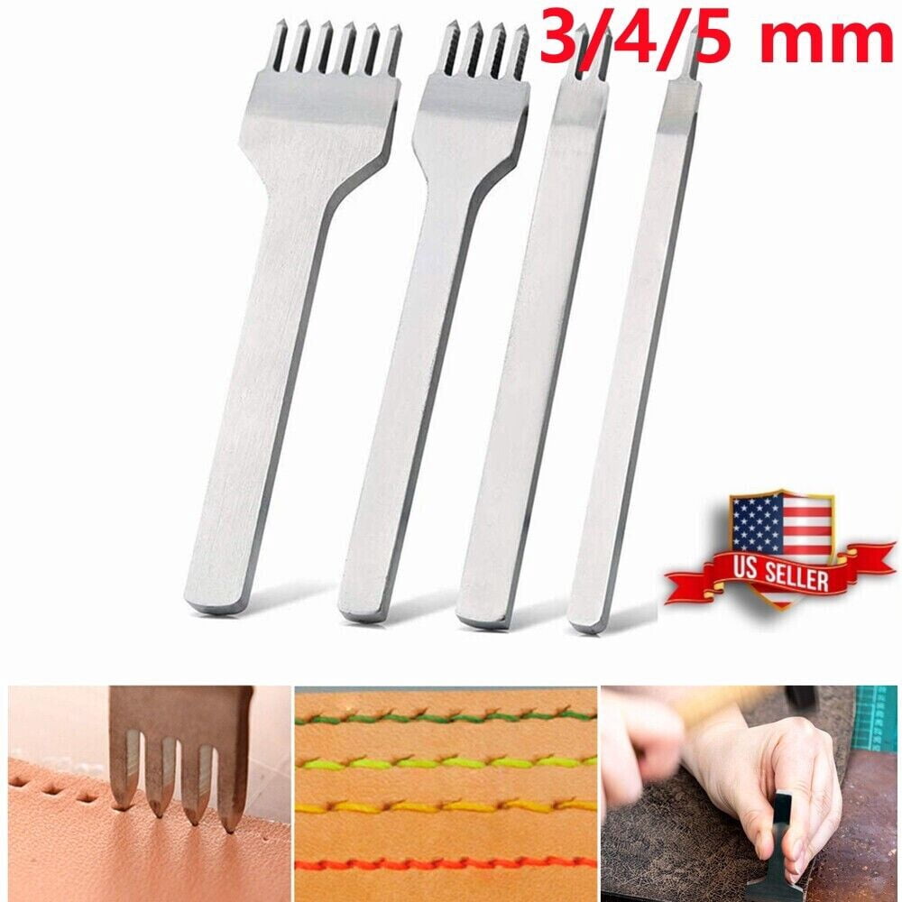 4PCS Leather Craft Punch Tool Hole Chisel Graving Stitching Sewing Tools Set