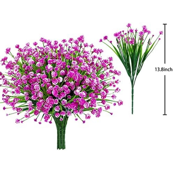 12 Bundles Artificial Flowers for Outdoors UV Resistant Fake Plastic Plants Faux Greenery Stems for Spring Summer Indoor Garden Patio Window Box Kitchen Home Decor, Fuchsia