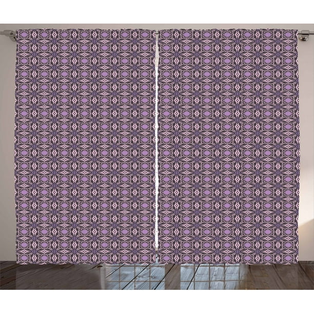 Art Deco Curtains 2 Panels Set Kaleidoscopic Form Of Continuous Curvy Edged Squares Pattern Window Ds For Living Room Bedroom 108w X 96l Inches Lavander Baby Pink And Black By Ambesonne Art Deco Curtains 2 Panels Set, Art Deco Curtains