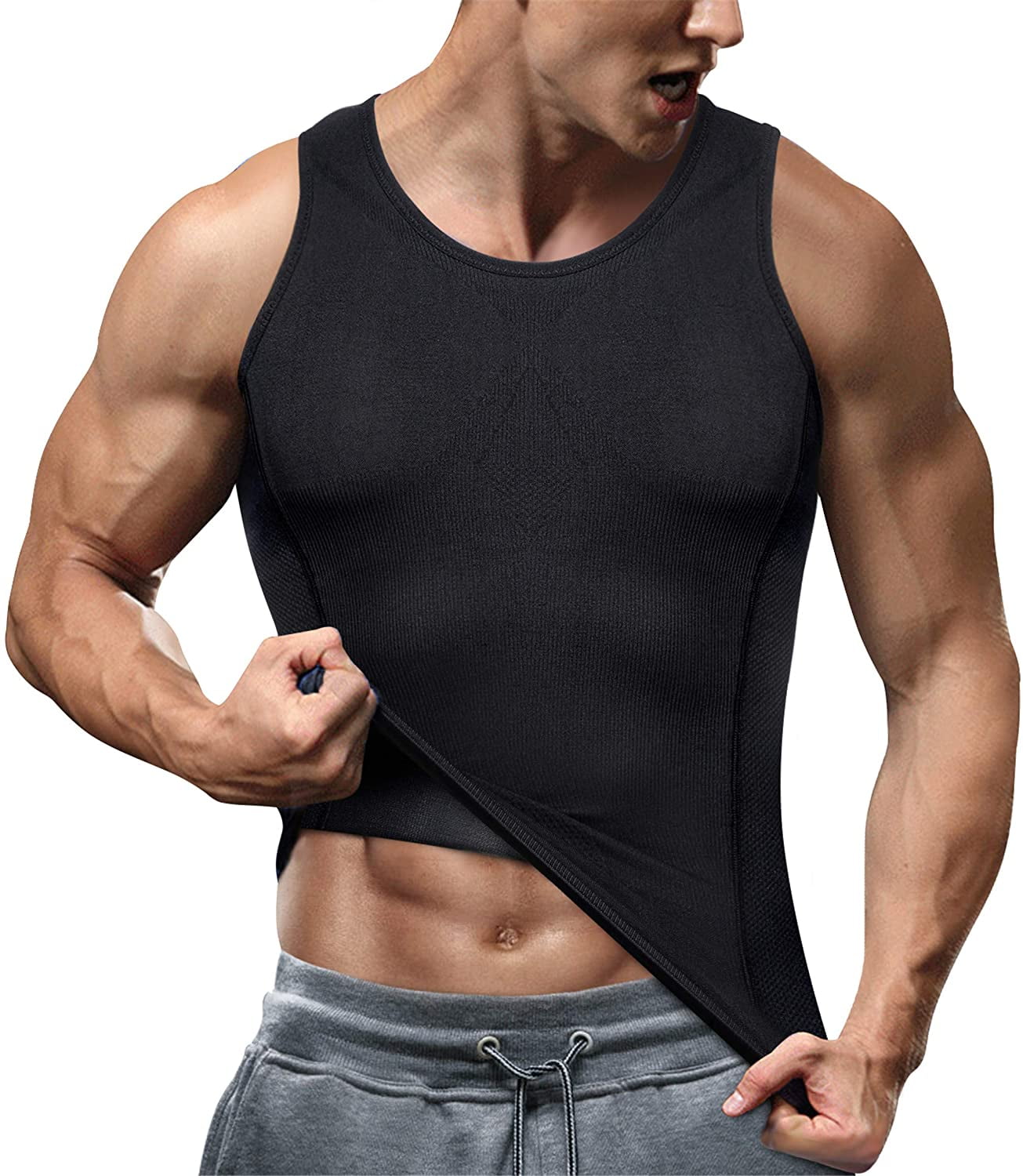 Men's Sauna Suit Sweat Vest Waist Trainer Body Shaper Tank Top Compression Shirt 