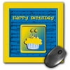3dRose 24th Birthday Cupcake on Music Notes, Blue and Yellow, Mouse Pad, 8 by 8 inches