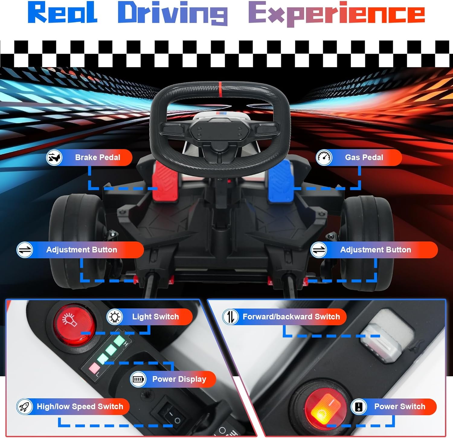 Akaber Electric Go Kart with Adjustable Seat, 24V 9AH Drift Kart with 400W Motors, Crazy Go Cart for Kids Ages 6-12, Licensed BMW, LED Lights, Drift Mode and 2 Speed (White)