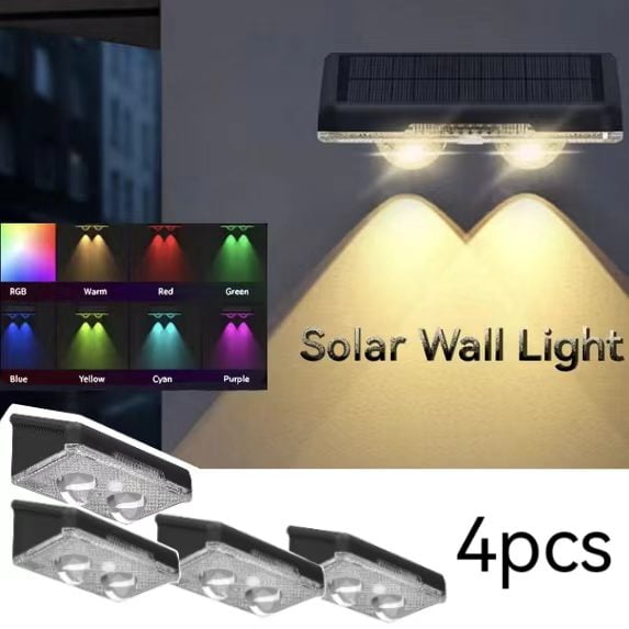 4pcs Solar LED Wall Washer Lights Outdoor Waterproof Garden Patio Balcony Wall Lamp Decorative Ambient Lighting