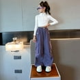 thumbnail image 6 of Gyexs Jeans for Girls Size 12-13 Baggy Stretchy Wide Leg Streetwear Casual Straight Streetwear Heart Embroidered Denim Pants Teen Girl Clothes Z03-Purple 12-13 Years, 6 of 7