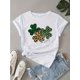thumbnail image 1 of Women's Casual Four-Leaf Clover Print T-Shirt - Soft Cotton, Machine Washable, Round Neck, Non-Transparent with Leopard & Plaid Design - Perfect for All Seasons, Ladies T Shirts, 1 of 5