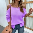 thumbnail image 4 of Women Casual Fashion Solid Color Pullover Long Sleeve Square-Neck Sweater On Seasonal Purple 10(XL), 4 of 6
